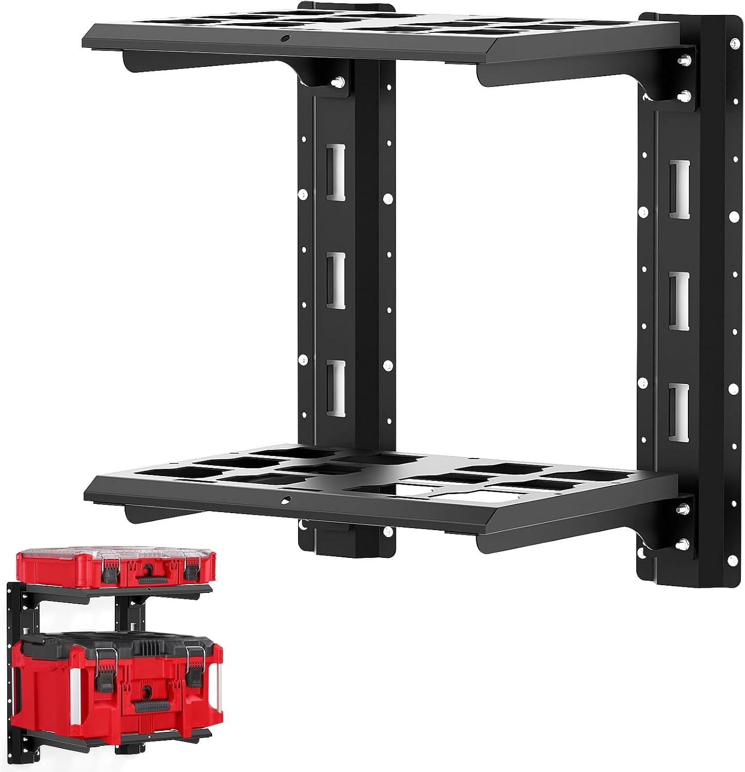 Carbon Steel Packout Shelves Compatible with Milwaukee Packout 48-22-8480 Shelf Wall Mount, 80 lbs Load Capacity, Extended 23-inch E-Track, 2-Shelf