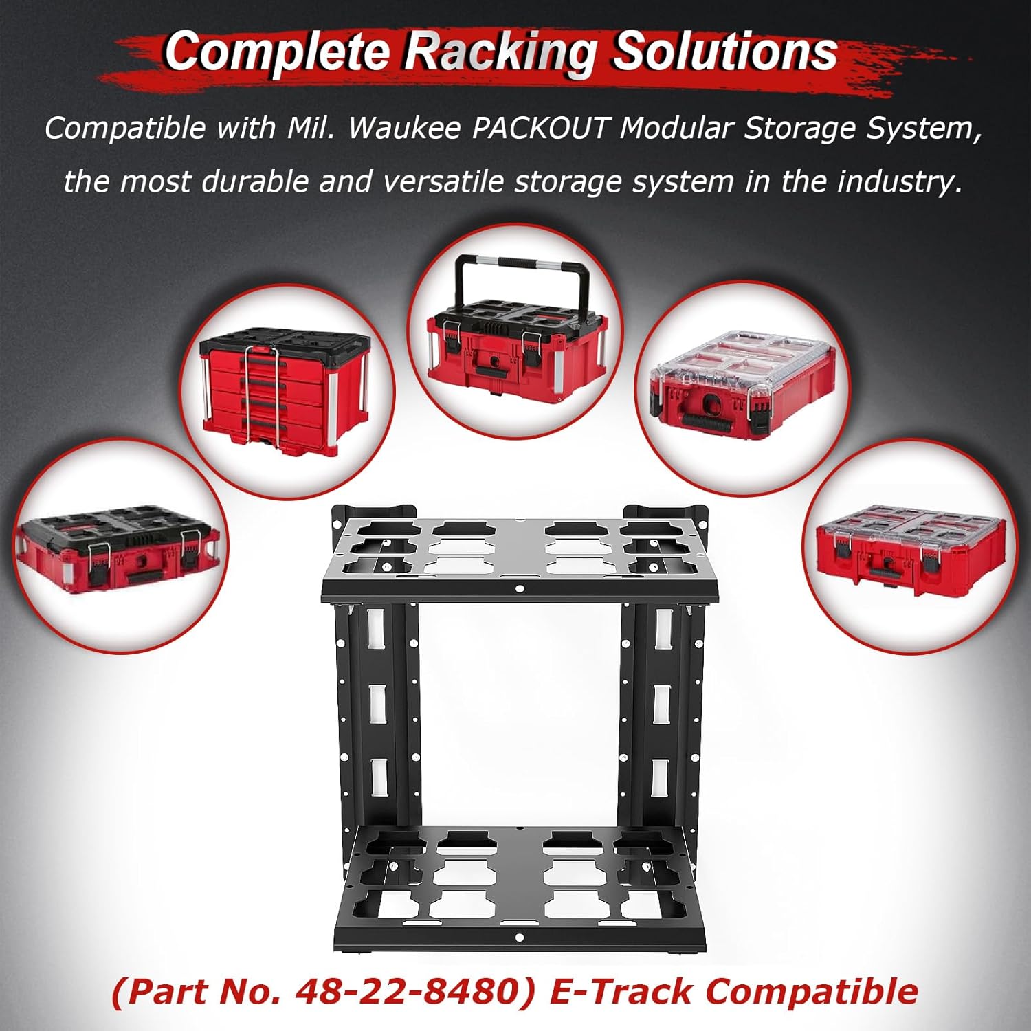 Carbon Steel Packout Shelves Compatible with Milwaukee Packout 48-22-8480 Shelf Wall Mount, 80 lbs Load Capacity, Extended 23-inch E-Track, 2-Shelf