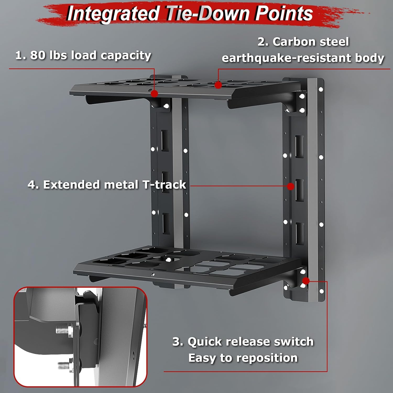 Carbon Steel Packout Shelves Compatible with Milwaukee Packout 48-22-8480 Shelf Wall Mount, 80 lbs Load Capacity, Extended 23-inch E-Track, 2-Shelf