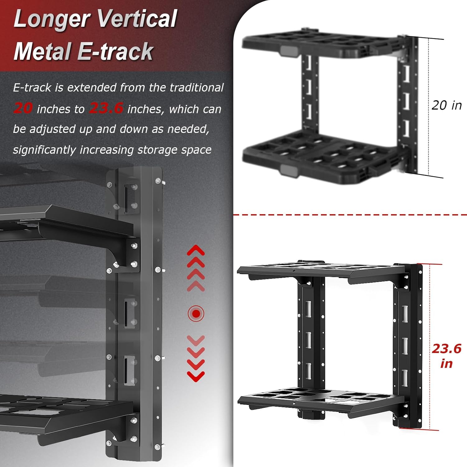 Carbon Steel Packout Shelves Compatible with Milwaukee Packout 48-22-8480 Shelf Wall Mount, 80 lbs Load Capacity, Extended 23-inch E-Track, 2-Shelf