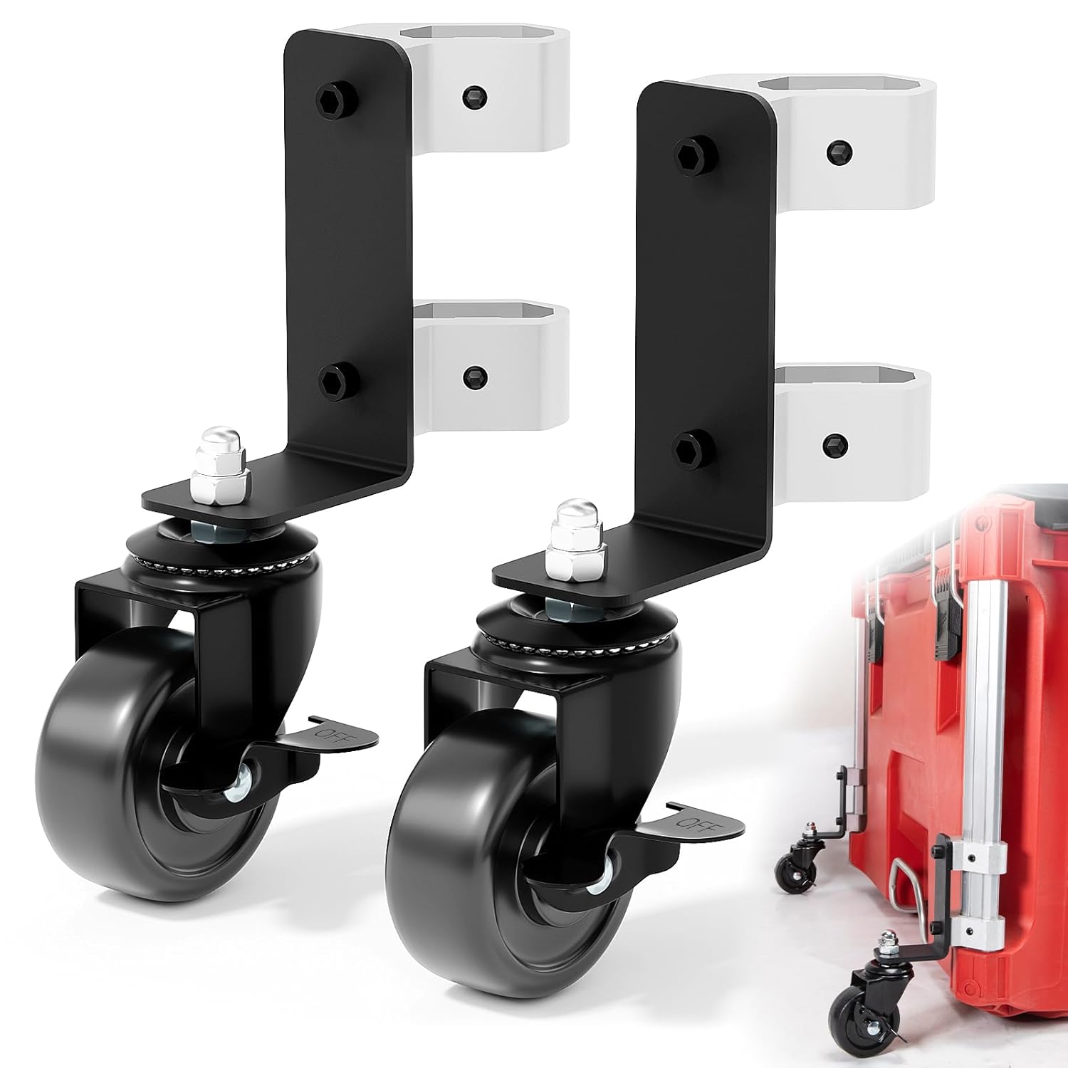 360° Dual Front Wheels, Packout Wheels Compatible with Mil.Waukee Packout Rolling Toolboxes, Packout Toolbox Accessories, 200 Lbs Capacity