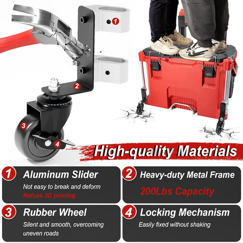 360° Dual Front Wheels, Packout Wheels Compatible with Mil.Waukee Packout Rolling Toolboxes, Packout Toolbox Accessories, 200 Lbs Capacity