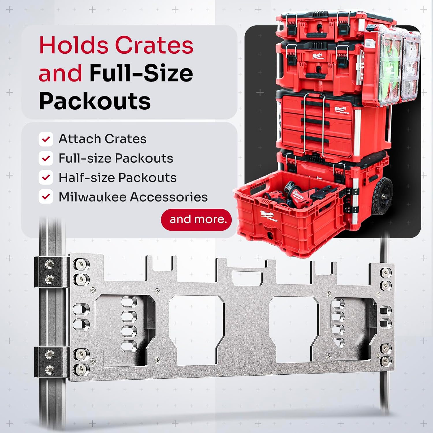 Silver Packout Mount Front &amp; Side Packout Mounting Plate Compatible with Milwaukee Packout Toolbox - Mounts Crates