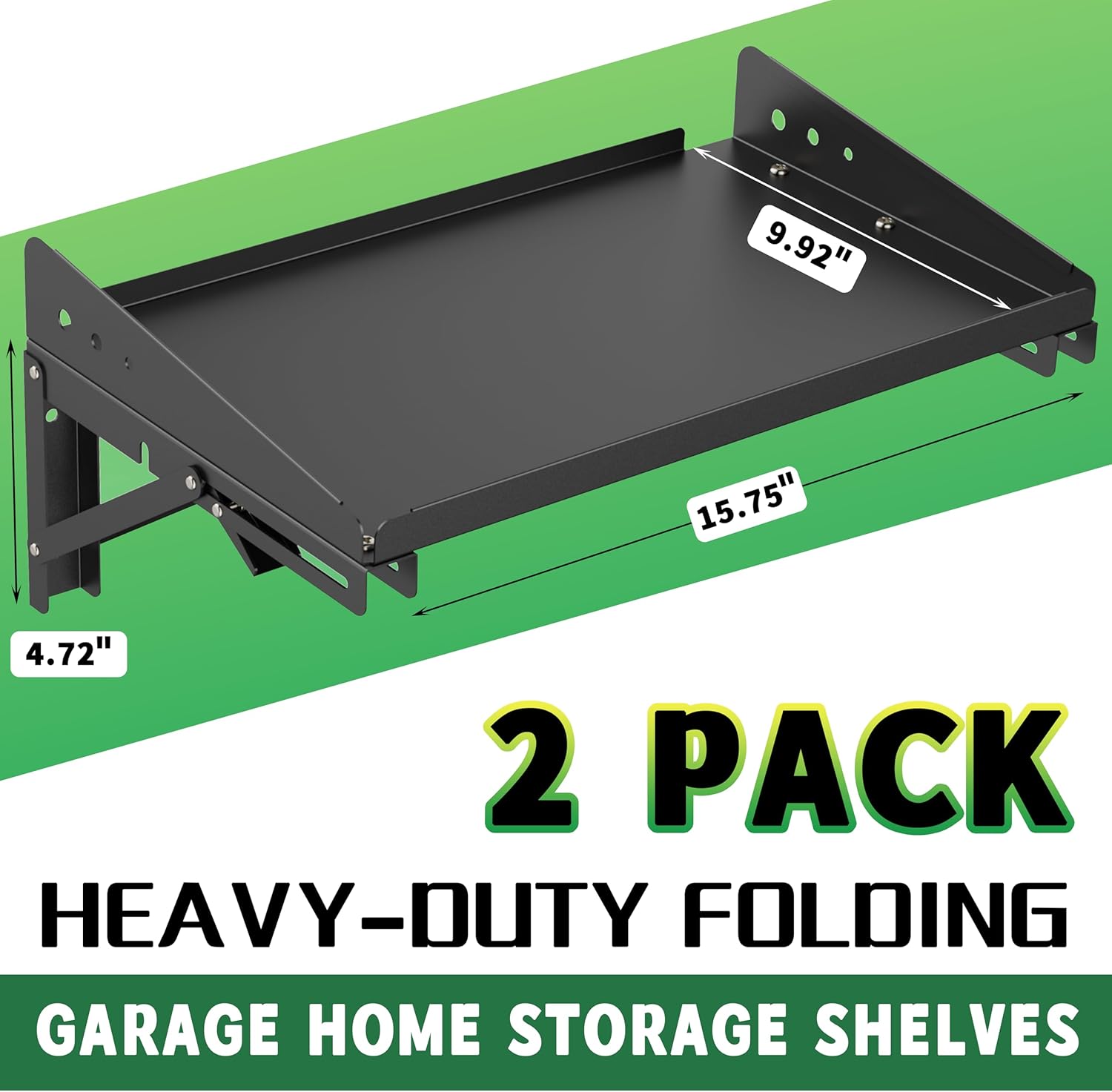 Garage Folding Storage Rack Shelves,200LB Metal Wall Mounted Adjustable Rail Shelf for Garage,Power Tools,Toolbox,Storage Shelves with Lip for Workshop Kitchen Office (2 Pack)