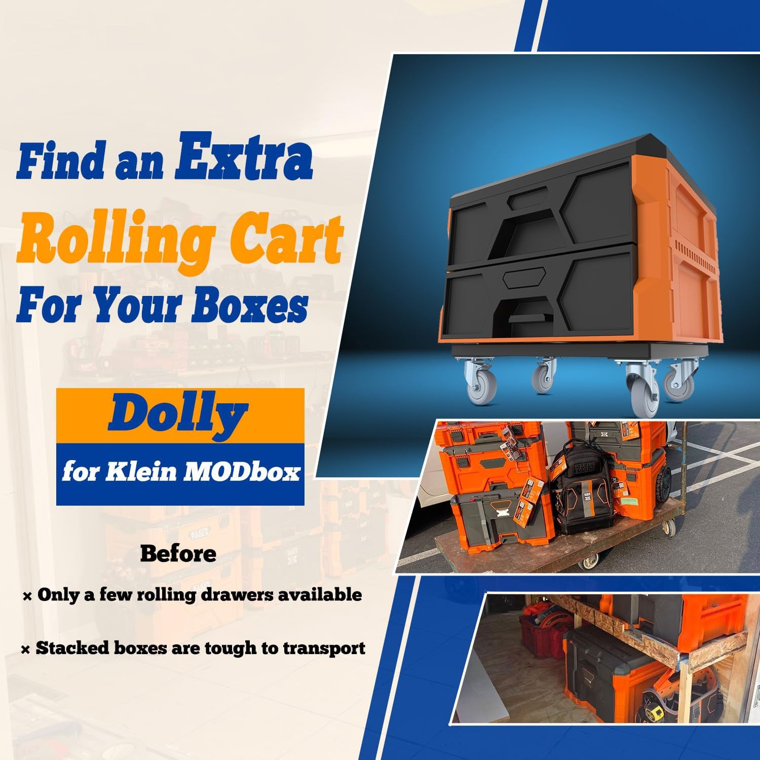 Heavy Duty Metal Dolly for Klein MODbox – Rolling Cart with Locking Casters