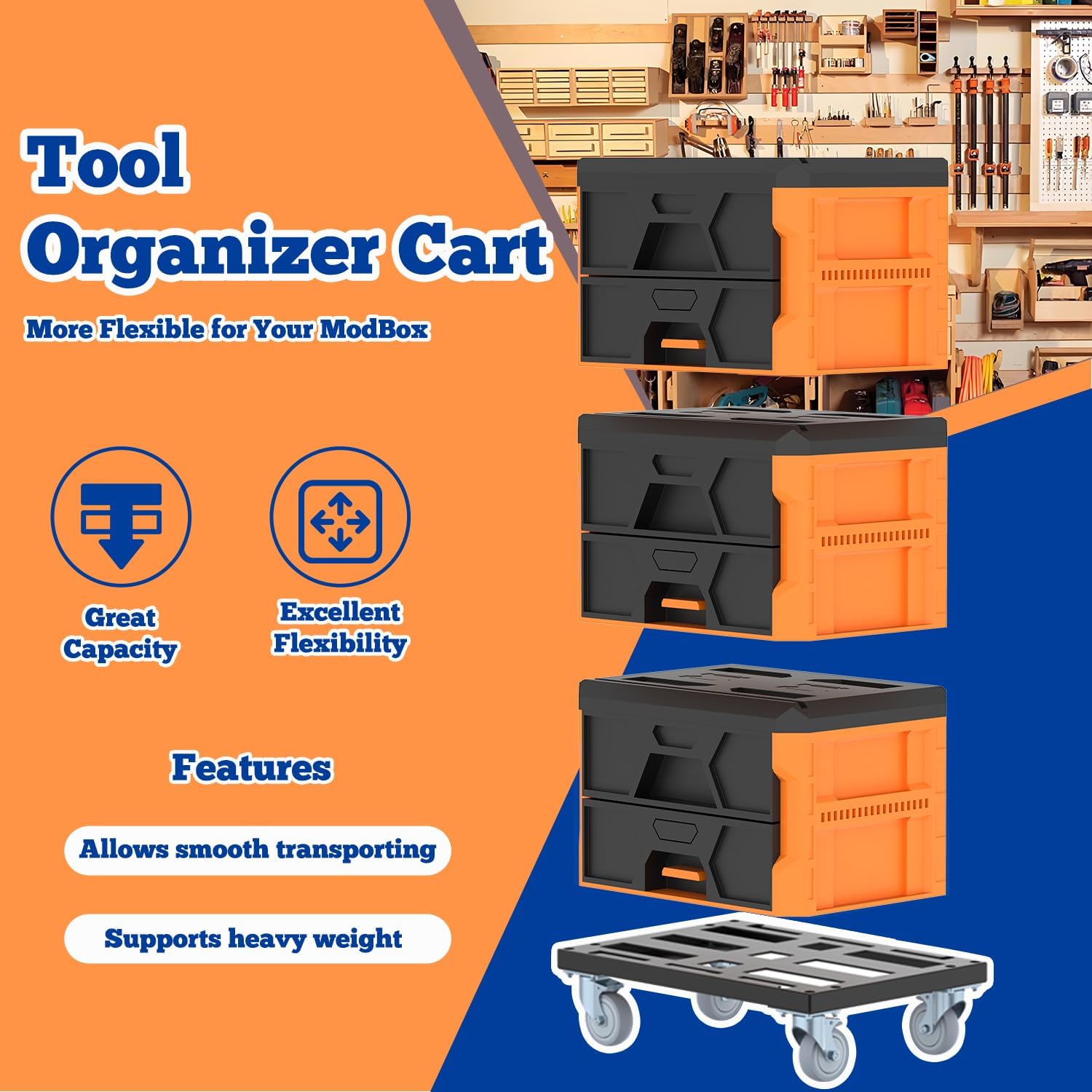 Heavy Duty Metal Dolly for Klein MODbox – Rolling Cart with Locking Casters
