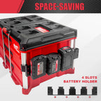 4-Slot Battery Holder for Modular Tool Storage Systems – Side Mount Battery Organizer with Corner Rail Clips, Secure & Easy Access