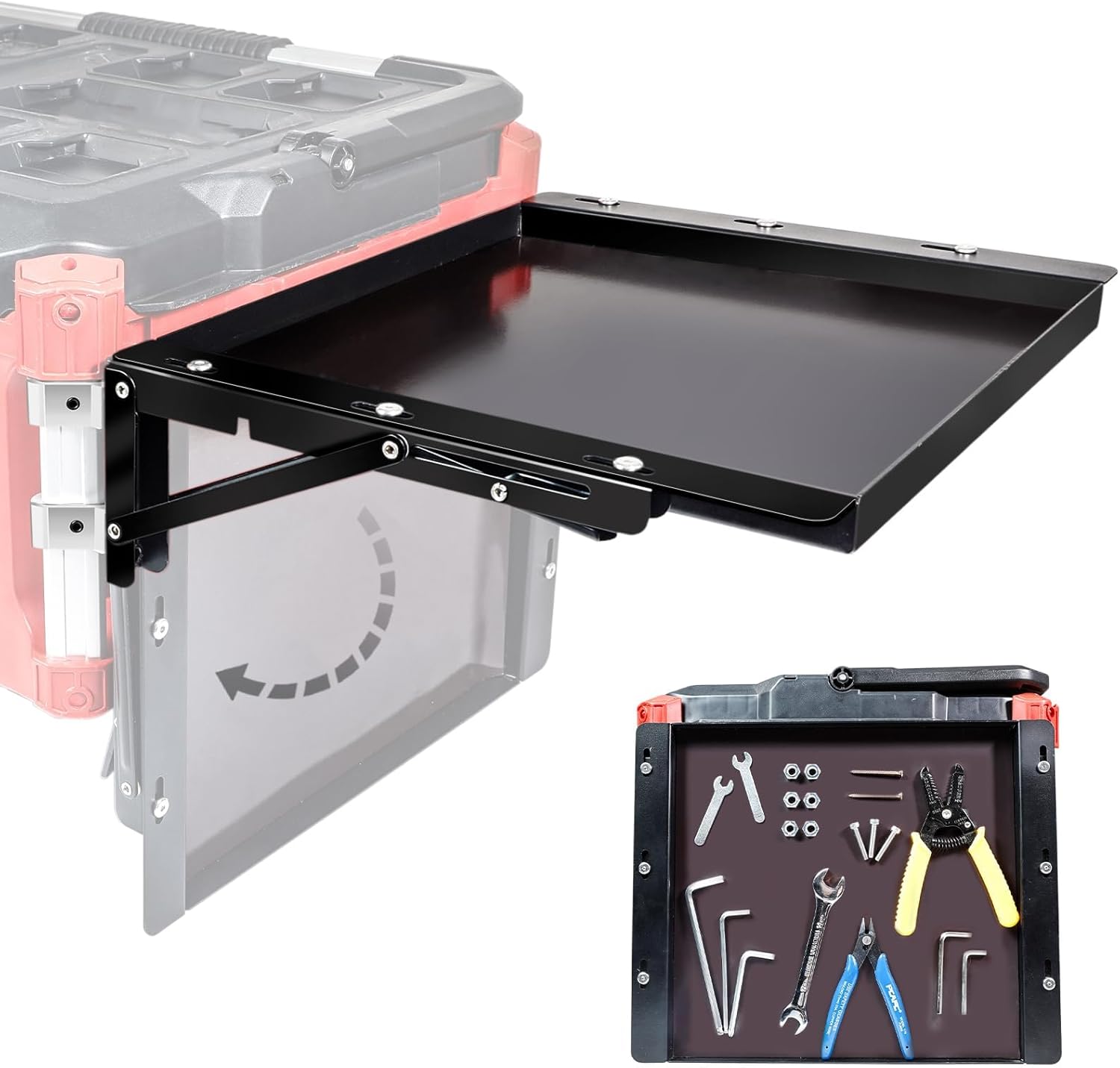 Magnetic Kit Compatible with Milwaukee Packout Toolbox, Folding Table Top Compatible with Milwaukee Packout, Tool Tray Side Bracket Compatible with Rails, No Drilling
