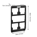 Black metal bracket with dimensions labeled on a white background