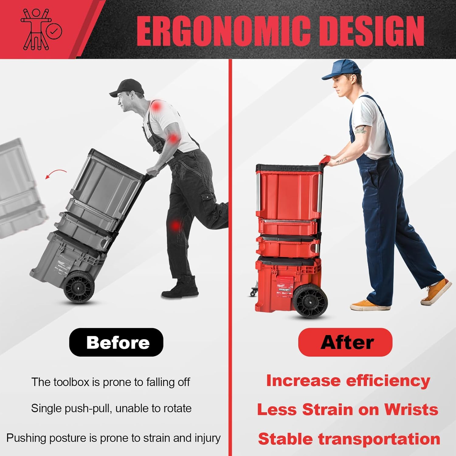 Upgraded Steel Front Wheels for Packout Toolbox (200 Lbs Capacity, Compatible with Modular Stackable Packout)