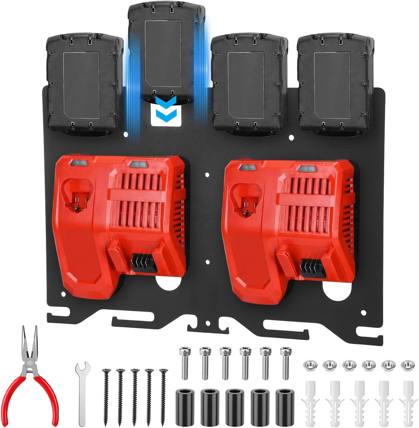 3-in-1 Metal Wall Mount for Milwaukee Chargers, Batteries & Drill