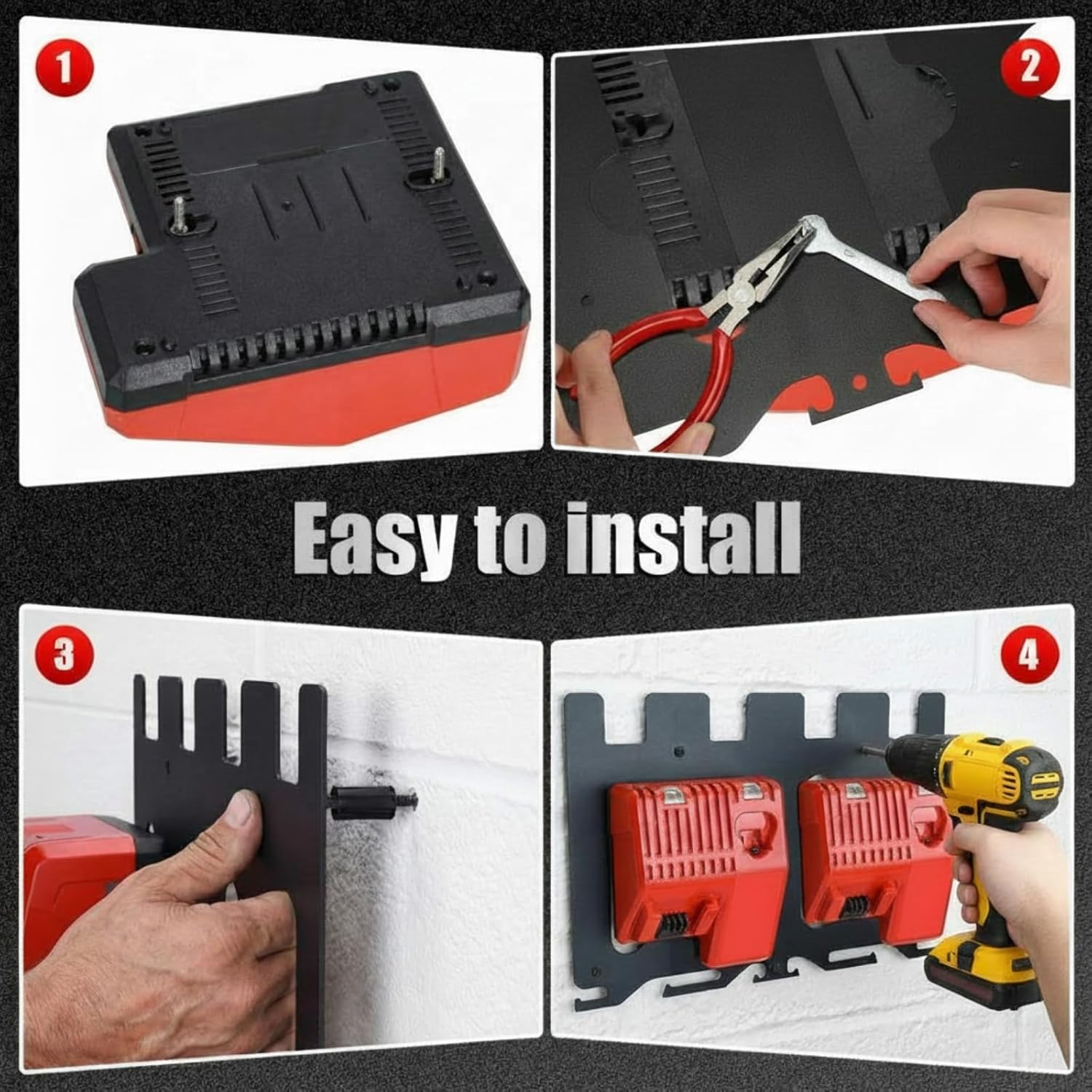 3-in-1 Metal Wall Mount for Milwaukee Chargers, Batteries & Drill