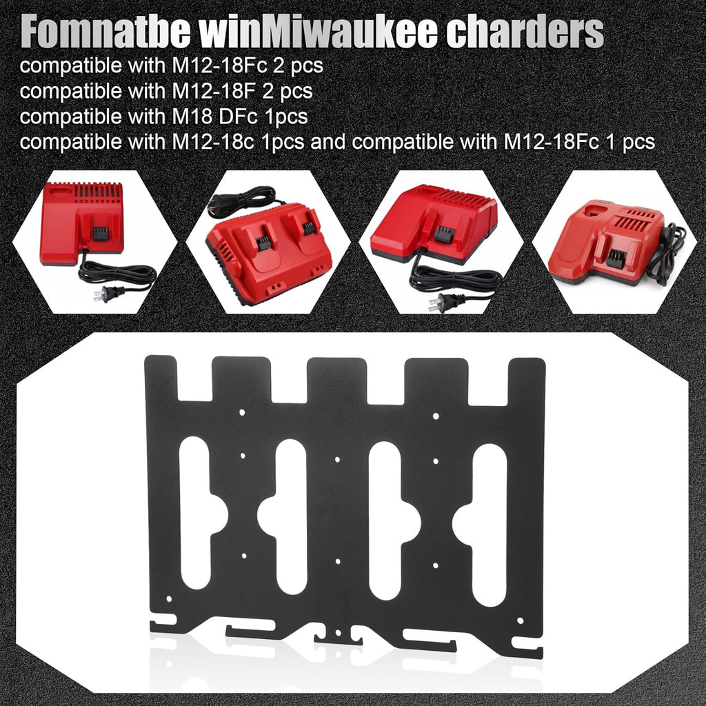 3-in-1 Metal Wall Mount for Milwaukee Chargers, Batteries & Drill