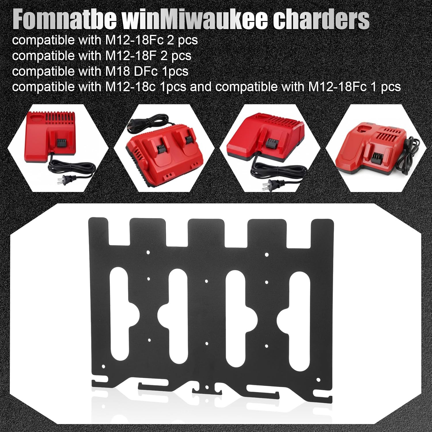 3-in-1 Metal Wall Mount for Milwaukee Chargers, Batteries & Drill