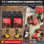 3-in-1 Metal Wall Mount for Milwaukee Chargers, Batteries & Drill