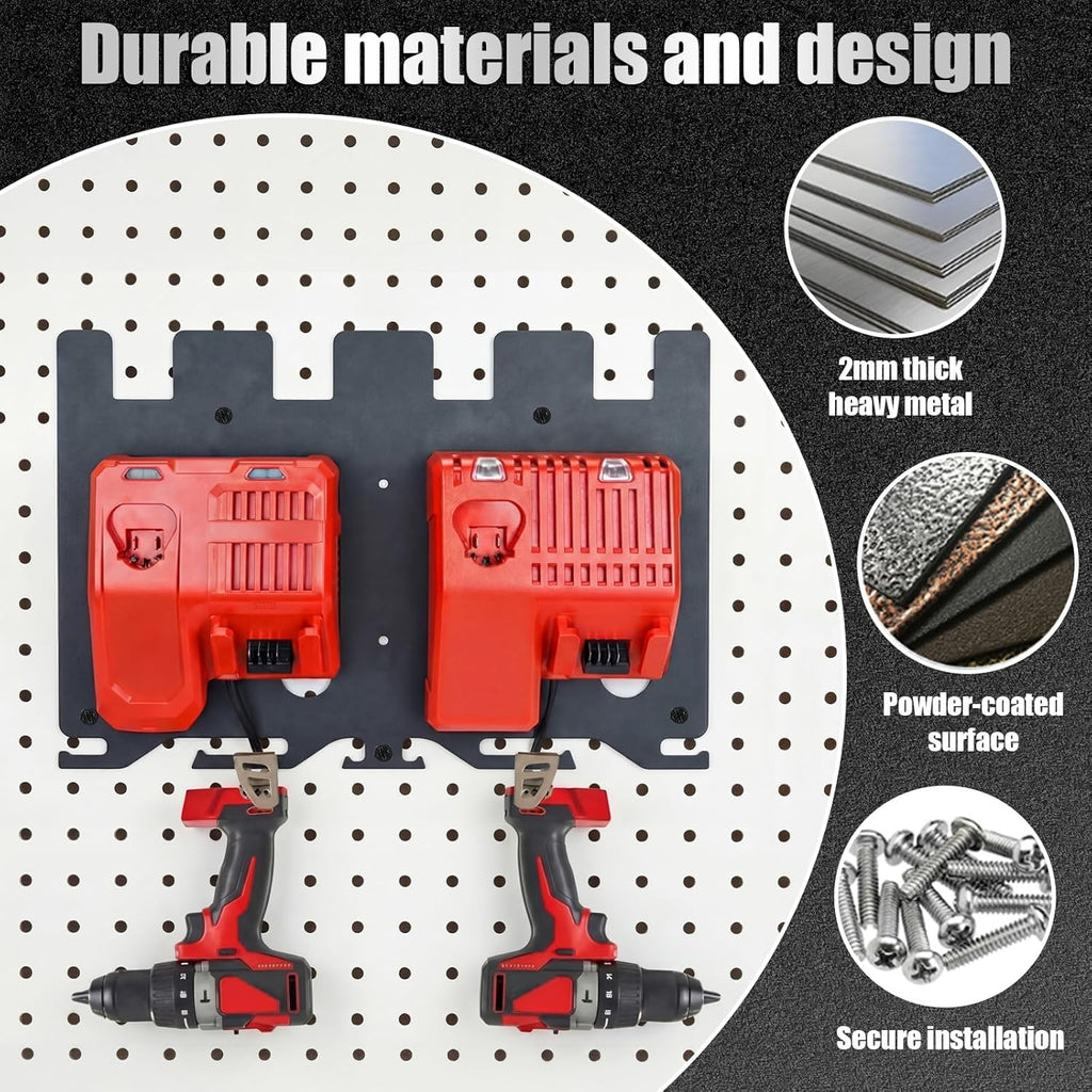 3-in-1 Metal Wall Mount for Milwaukee Chargers, Batteries & Drill