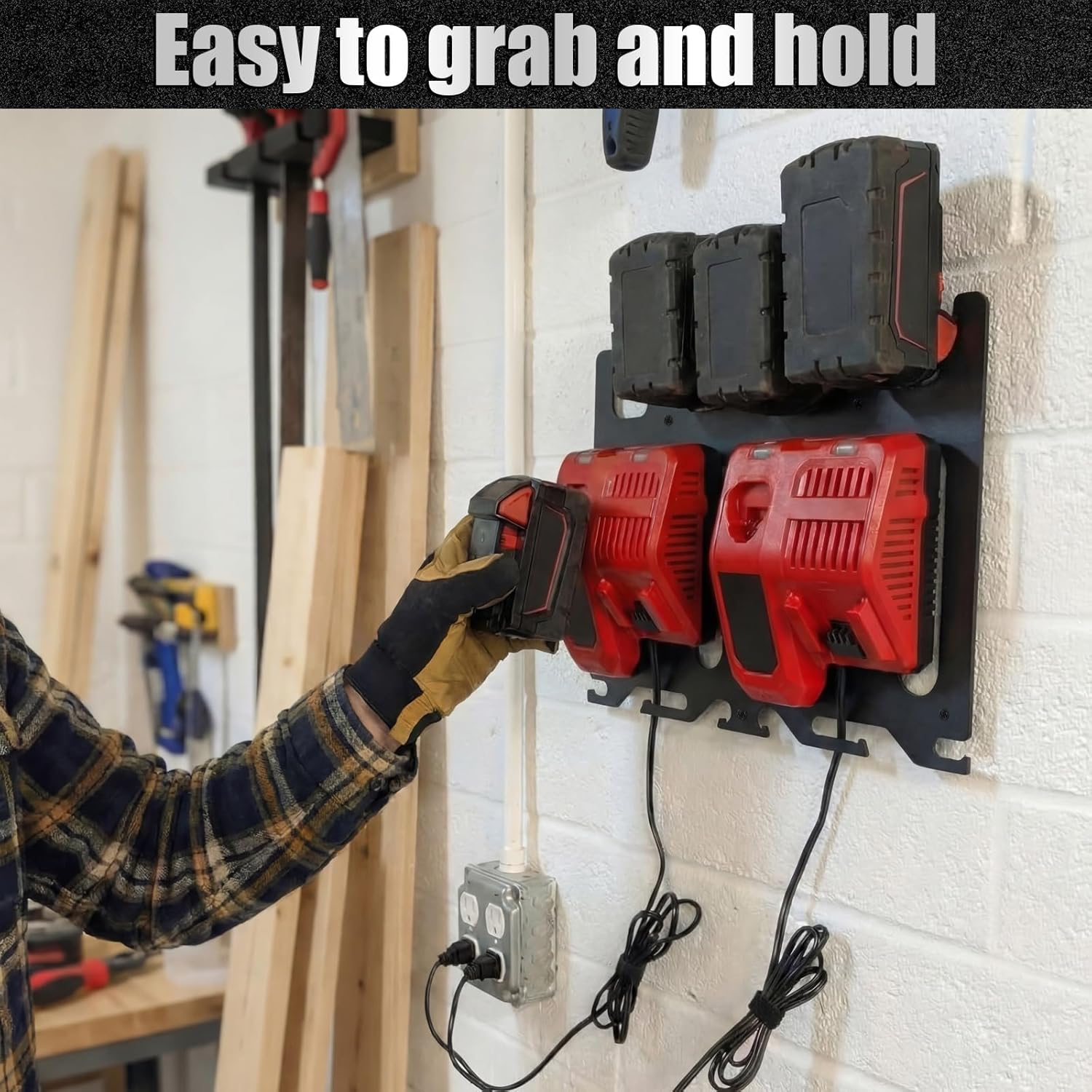 3-in-1 Metal Wall Mount for Milwaukee Chargers, Batteries & Drill
