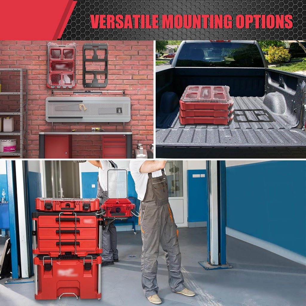 Folding Packout Mount Compatible with Milwaukee Packout Toolbox Side Storage, Rugged All-metal Frame, Compatible with Rails No Drilling Required, Saving Space, Can be Mounted on Wall or Floor