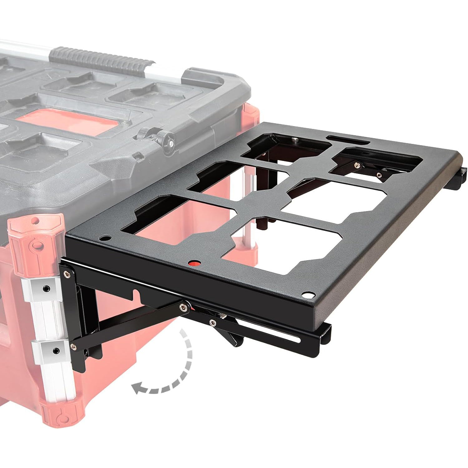Folding Packout Mount Compatible with Milwaukee Packout Toolbox Side Storage, Rugged All-metal Frame, Compatible with Rails No Drilling Required, Saving Space, Can be Mounted on Wall or Floor