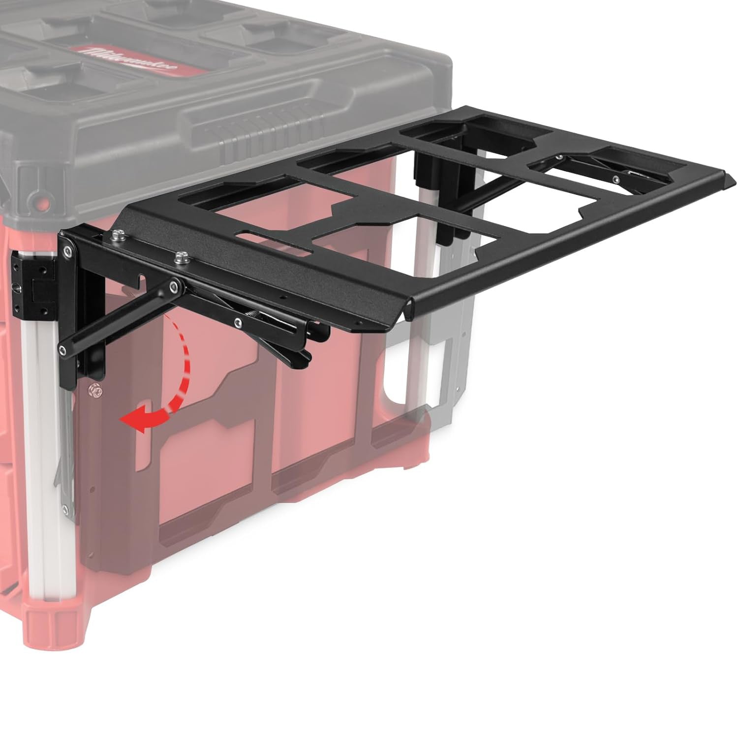 Folding Packout Mount Compatible with Milwaukee Packout Toolbox Side Storage, Rugged All-metal Frame, Compatible with Rails No Drilling Required, Saving Space, Can be Mounted on Wall or Floor