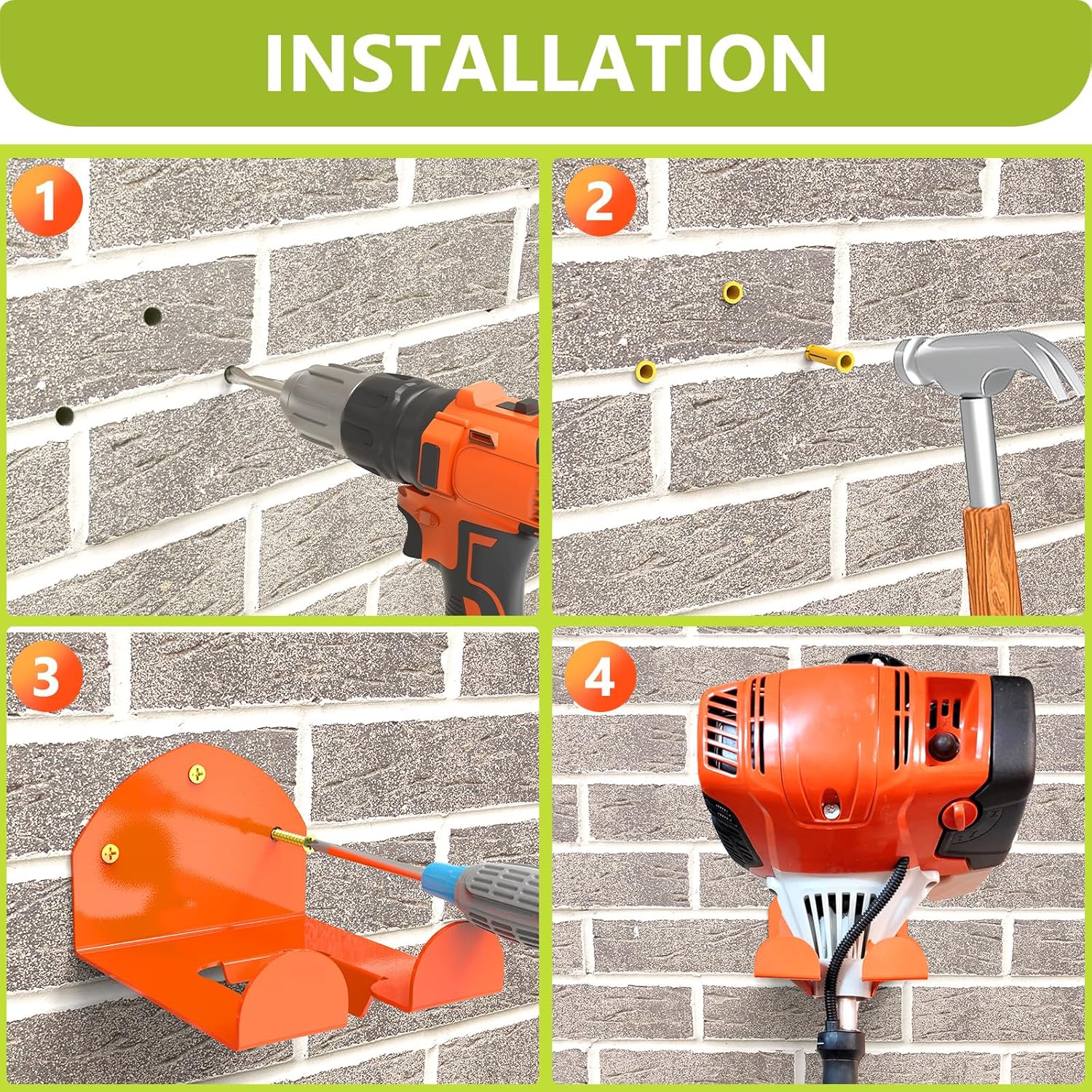 Heavy-Duty Grass Trimmer Wall Mount – Garden Tool Hanger for Weed Eater, Hedge Trimmer, Leaf Blower, Ladder, Shovel