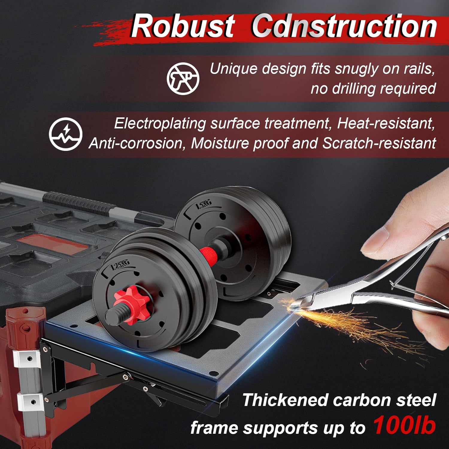 Folding Packout Mount Compatible with Mil.waukee Packout Toolbox Side Storage, Rugged All-metal Frame, Compatible with Rails No Drilling Required, Saving Space, Can be Mounted on Wall or Floor