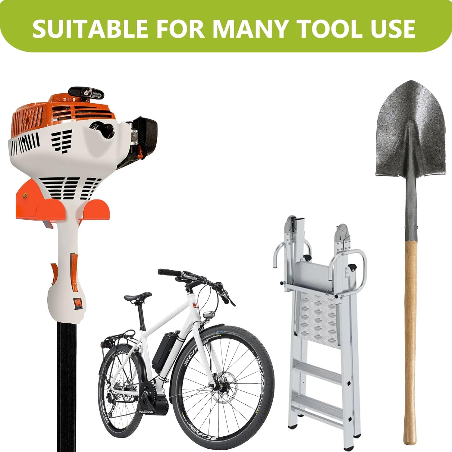 Heavy-Duty Grass Trimmer Wall Mount – Garden Tool Hanger for Weed Eater, Hedge Trimmer, Leaf Blower, Ladder, Shovel