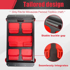 Toolbox with red compartments and detailed features on a gray background
