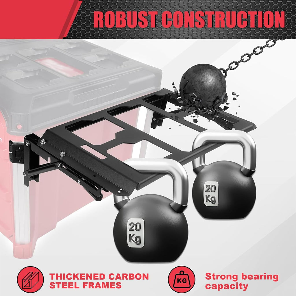 Folding Packout Mount Compatible with Milwaukee Packout Toolbox Side Storage, Rugged All-metal Frame, Compatible with Rails No Drilling Required, Saving Space, Can be Mounted on Wall or Floor