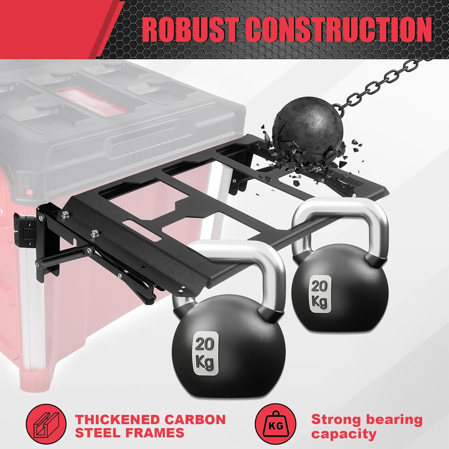 Folding Packout Mount Compatible with Milwaukee Packout Toolbox Side Storage, Rugged All-metal Frame, Compatible with Rails No Drilling Required, Saving Space, Can be Mounted on Wall or Floor