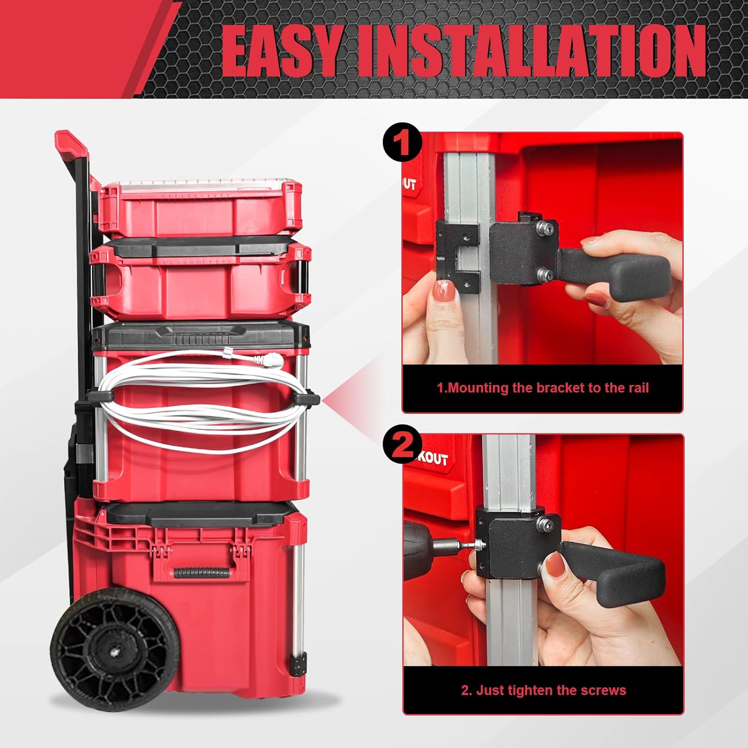 Extension Cord Holder Compatible with Milwaukee Packout Toolbox, Packout Toolbox Cord Storage Solution,Corner Rail clips Including