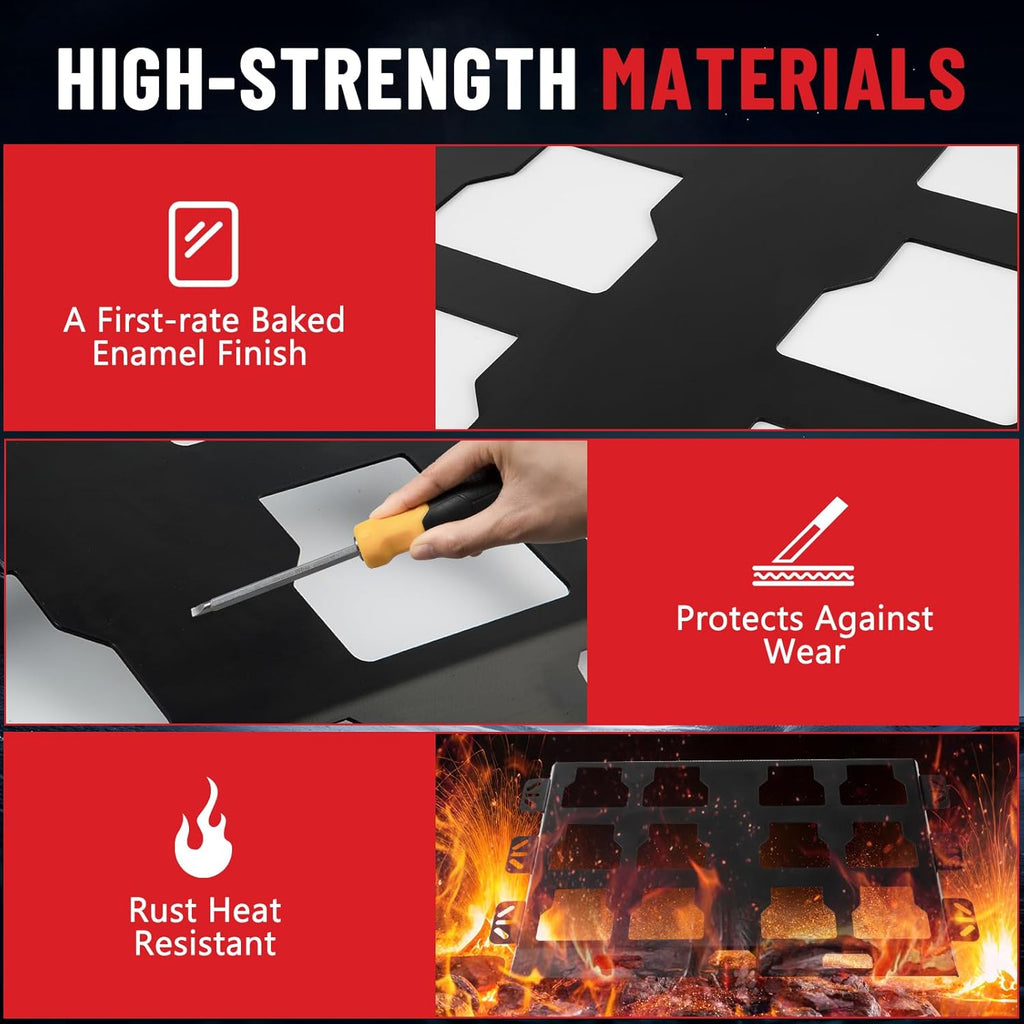 Product features with high-strength materials including baked enamel finish, wear resistance, and rust heat resistance.
