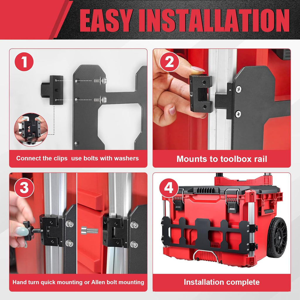 Step-by-step installation guide for a toolbox accessory with text 'Easy Installation'.