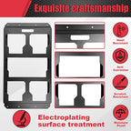 Metal protective plate with features highlighted on a red and gray background