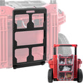 Red and black tool cart with clear storage compartments on a white background
