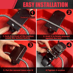 Step-by-step installation guide for a tool box support system with text instructions.