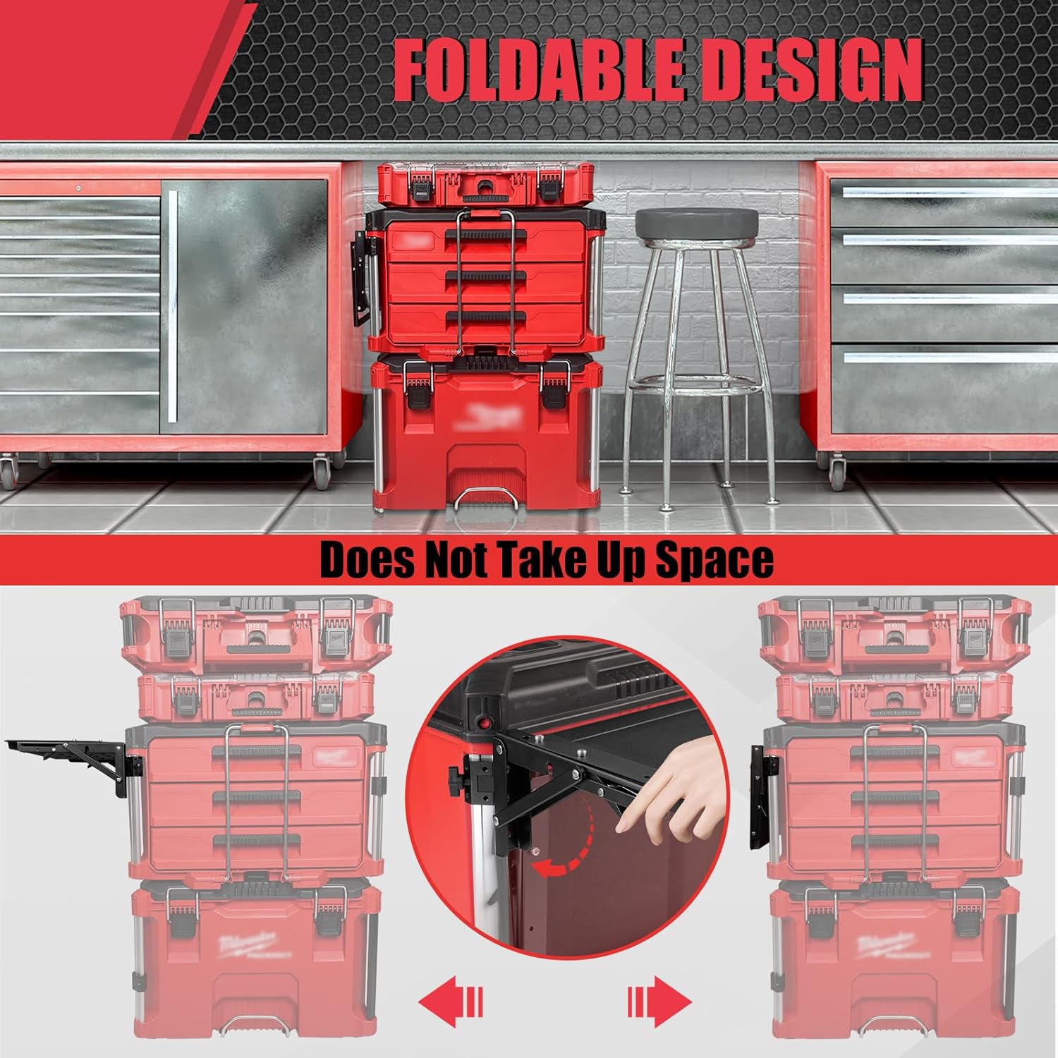 Folding Magnetic Tool Tray Table for Modular Tool Storage System – Portable Side Workbench with Secure Magnetic Tray