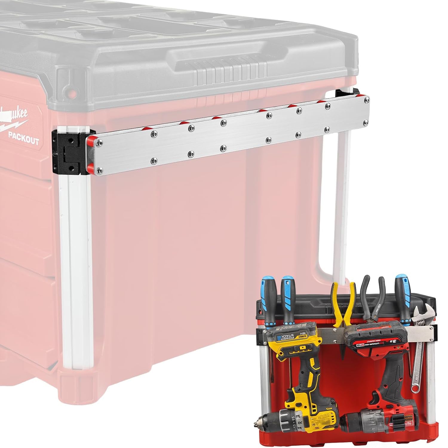 Power Drill Holder Fits for Milwaukee Packout Toolbox,Tape Measure Tool holder,Hanging Screwdrivers, Wrenches on The Side for Packout Toolbox Organizer