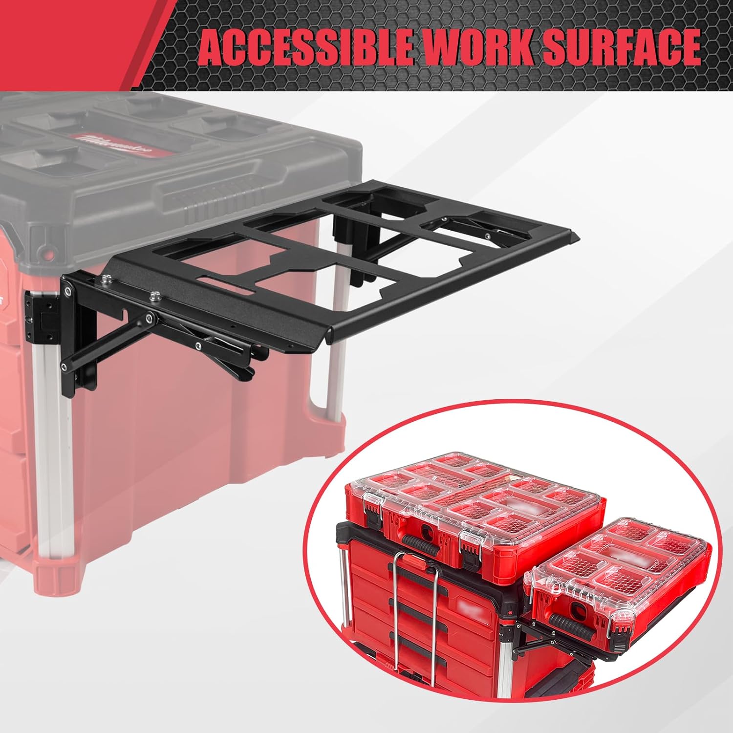 Folding Packout Mount Compatible with Milwaukee Packout Toolbox Side Storage, Rugged All-metal Frame, Compatible with Rails No Drilling Required, Saving Space, Can be Mounted on Wall or Floor