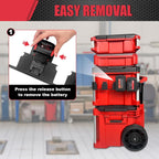 4-Slot Battery Holder for Modular Tool Storage Systems – Side Mount Battery Organizer with Corner Rail Clips, Secure & Easy Access