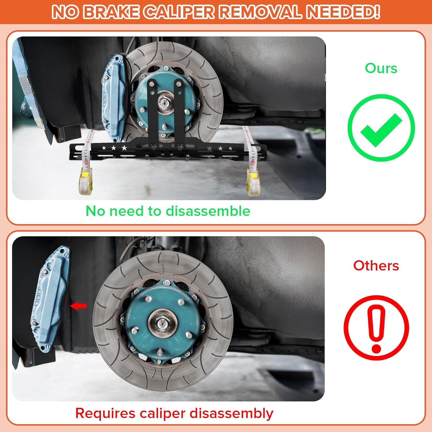 Upgraded Wheel Alignment Tool with Dual Measuring Tapes – Universal Toe Plates for Cars, Trucks & SUVs (14mm/16mm Nuts) – DIY-Friendly, No Caliper Removal – Durable Iron Construction