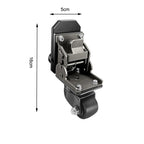 Black metal bracket with dimensions indicated on a white background