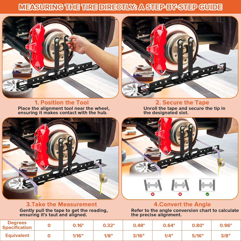 Upgraded Wheel Alignment Tool with Dual Measuring Tapes – Universal Toe Plates for Cars, Trucks & SUVs (14mm/16mm Nuts) – DIY-Friendly, No Caliper Removal – Durable Iron Construction