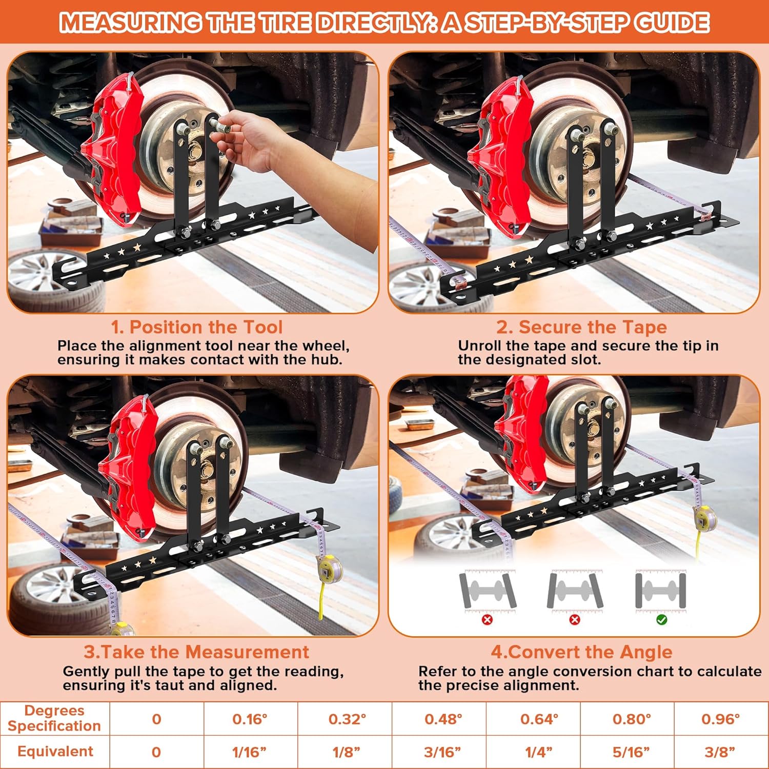 Upgraded Wheel Alignment Tool with Dual Measuring Tapes – Universal Toe Plates for Cars, Trucks & SUVs (14mm/16mm Nuts) – DIY-Friendly, No Caliper Removal – Durable Iron Construction