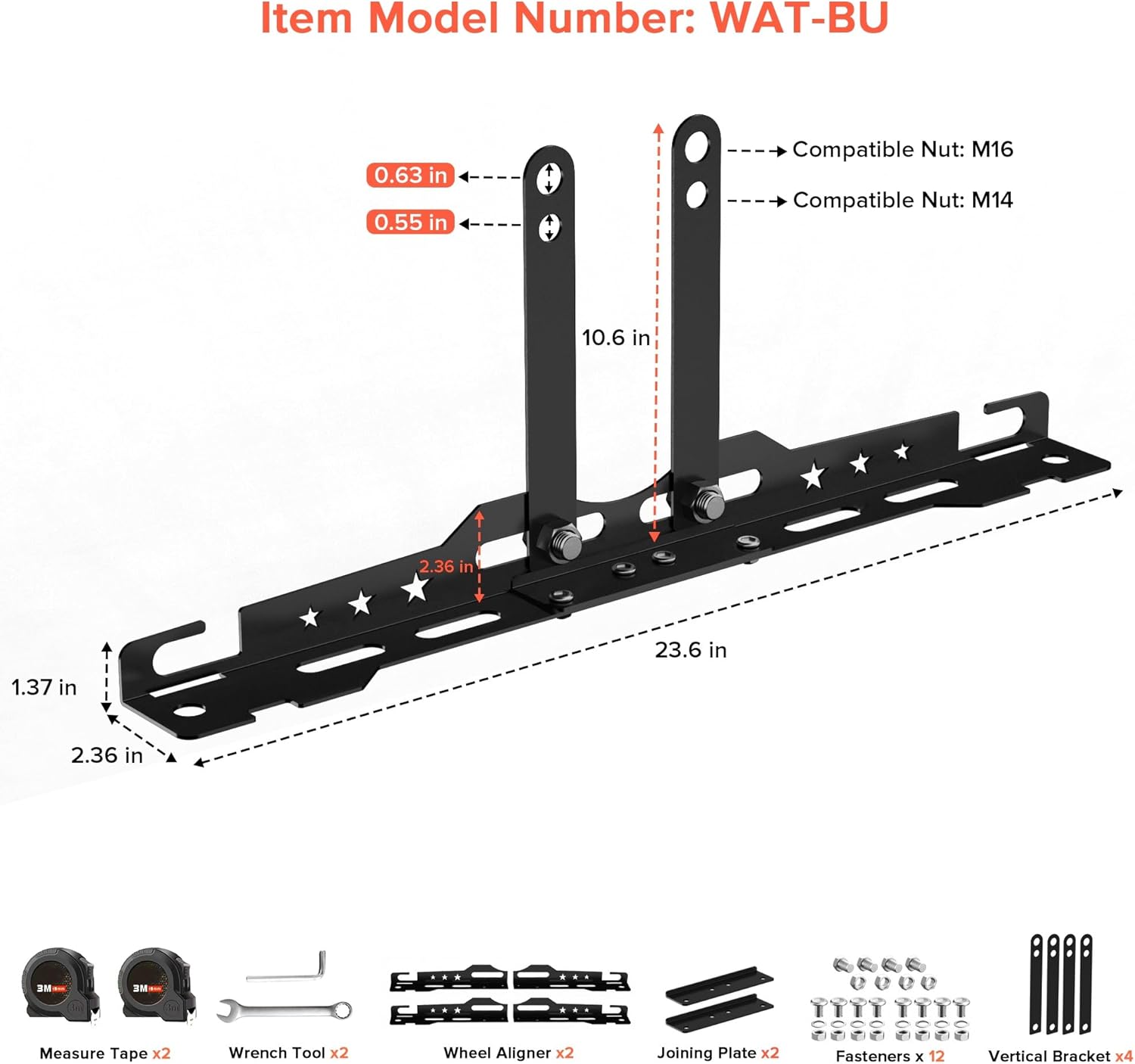 Upgraded Wheel Alignment Tool with Dual Measuring Tapes – Universal Toe Plates for Cars, Trucks & SUVs (14mm/16mm Nuts) – DIY-Friendly, No Caliper Removal – Durable Iron Construction