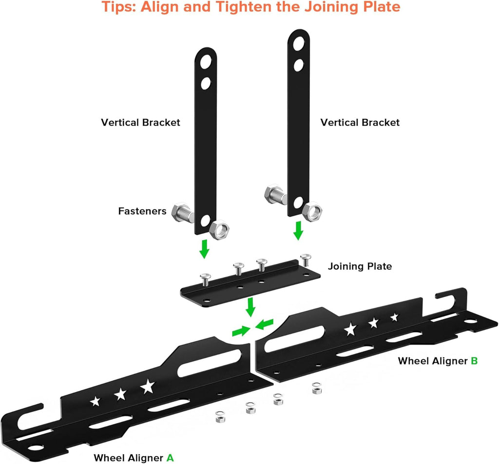 Upgraded Wheel Alignment Tool with Dual Measuring Tapes – Universal Toe Plates for Cars, Trucks & SUVs (14mm/16mm Nuts) – DIY-Friendly, No Caliper Removal – Durable Iron Construction