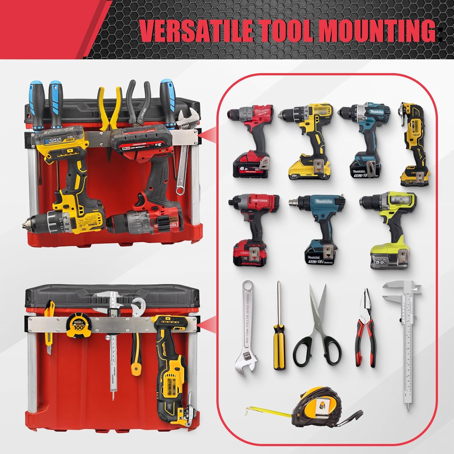 Power Drill Holder Fits for Milwaukee Packout Toolbox,Tape Measure Tool holder, Hanging Screwdrivers, Wrenches on The Side for Packout Toolbox Organizer