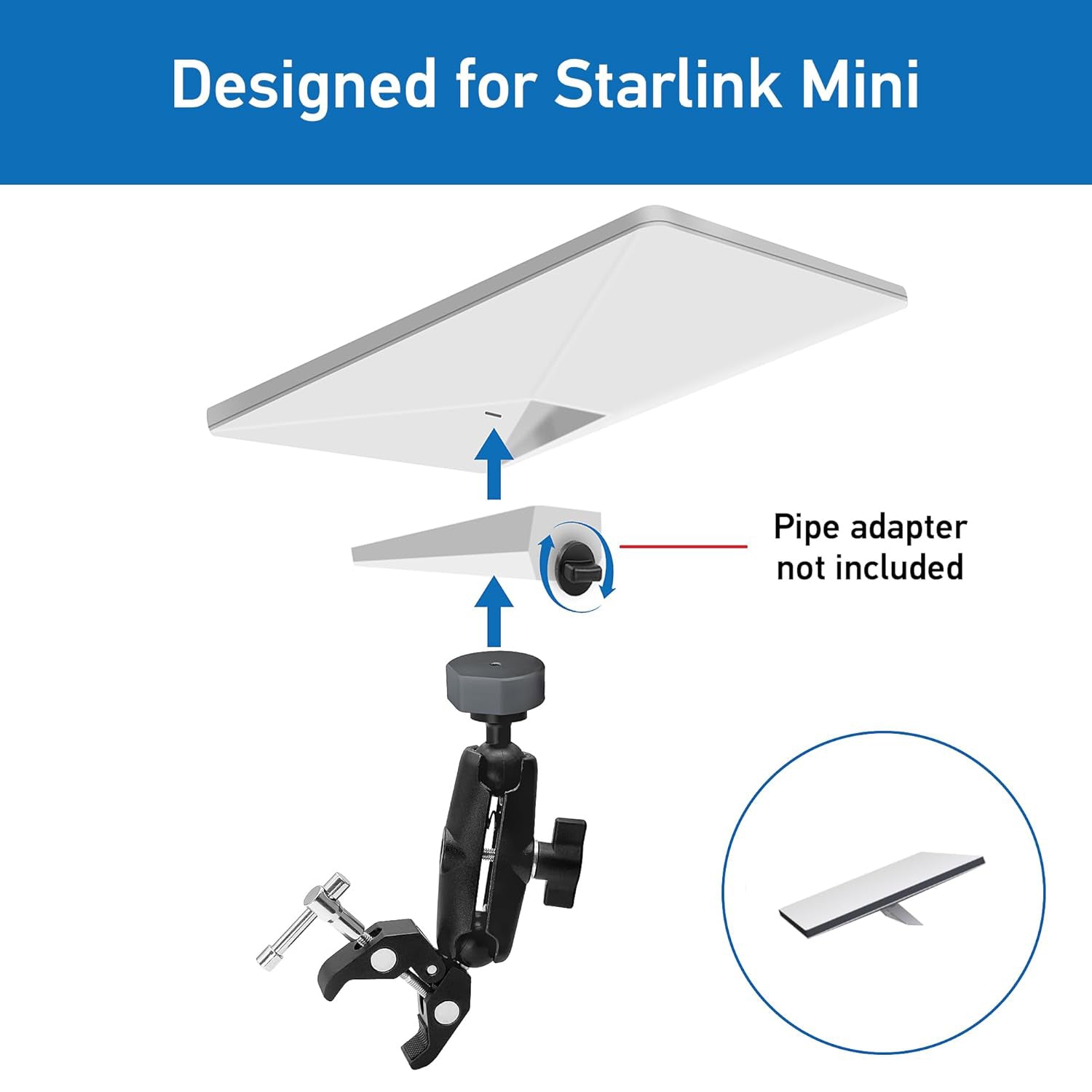 Starlink Mini Mount, Adjustable Clamp Mount Accessories, Starlink Mini Roof Rack RV Ladder Pole Mounting Kits, Compatible with Original Pipe Adapter (Old Version)