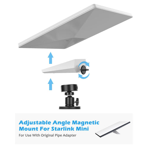 Adjustable angle magnetic mount for Starlink Mini with original pipe adapter on a white background